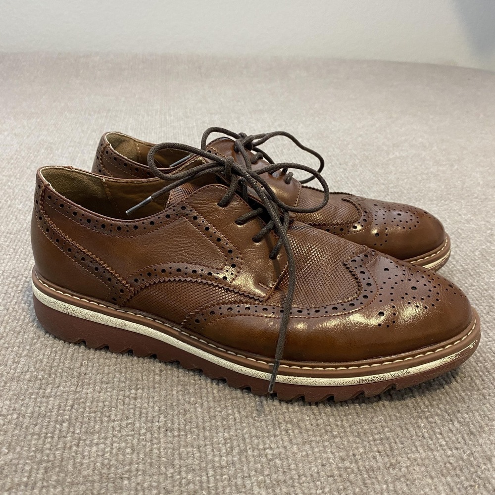 Steve Madden Shoes Mens Size 8 Brown Leather Wingtip Brogue Dress Oxfords Casual